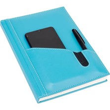 Happy Trend 2027 Yılı Günlük Ajanda Tarihli Çizgili Telefon Kılıflı Kapak 168 Yaprak Hediyelik Ajanda Vegan Deri 17X24 Cm. Turkuaz