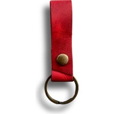 Happy Trend Deri Çıt Çıtlı Anahtarlık, Minimal Anahtarlık, Çıt Çıtlı Çantaya Asılabilir Anahtarlık (Kırmızı)