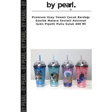 Premium Uzay Temalı Çocuk Bardağı Günlük Matara Sevimli Astronot Işıklı Pipetli Pullu Suluk 400 ml