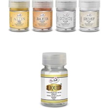 Happy Trend Gusto Yenilebilir Metalik Toz Gıda Boyası 4gr 4'lü Altın,gümüş,bakır, Set 40 gr Likit Açıcı Hediyeli