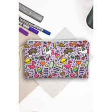 Happy Trend Unicorn Flamingo Desenli Kalem Kutusu Yıkanabilir Bez Kalemlik