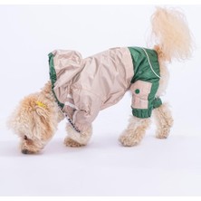 Happy Trend Bicolor Bej-Yeşil Polarlı Su Geçirmez Küçük Irk Köpek Yağmurluk Tulum (M)