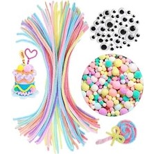 Happy Trend Renkli Şönil Ponpon Oynar Göz Seti 1 Pkt Karışık Pastel Renkler Tüylü Peluş Tel Ponpon Elişi Hobi Okulöncesi Kreş