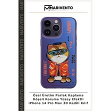 Özel Üretim Parlak Kaplama Köşeli Koruma Yüzey Efektli iPhone 14 Pro Max 3D Kedili Kılıf