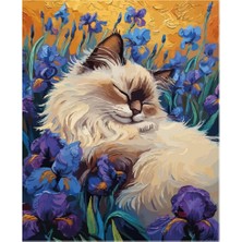 Happy Trend Boyama Tuval Hobi Seti, Fırça ve Boya Dahil Set (Çıtalı) 40X50 Cm, Kendin Yap Sayılarla Tuval Boya Kiti (Kasnaklı) (40X50, Çiçekler Arası Kedi)