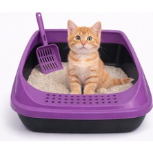 Happy Trend Kedi Tuvaleti, Yüksek Kenarlı ve Kolay Temizlenir Kedi Kumu Kabı – Kürek Dahil