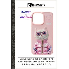 Delux Serisi Eğlenceli Tarz Kedi Desen Stil Sahibi iPhone 15 Pro Max Kılıf 2.0 3D