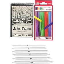 Happy Trend Pastel Boya 12 Renk A4 Eskiz Defteri Pastel Dağıtma Kalemi 1 Paket Toz Soft Pastel Boya 12 Li Yumuşak Pastel Gölgele