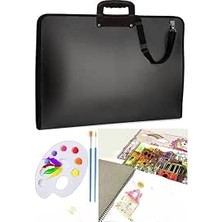 Happy Trend Çantası 35X50 cm Resim Defteri Palet Fırça Seti 1 Paket Siyah Resim Proje Çantası Fermuarlı Kulplu 37X54 cm