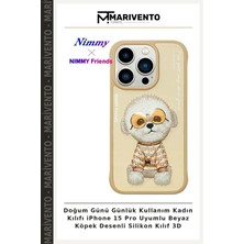 Doğum Günü Günlük Kullanım Kadın Kılıfı iPhone 15 Pro Uyumlu Beyaz Köpek Desenli Silikon Kılıf 3D