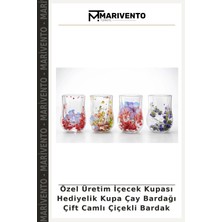 Özel Üretim Içecek Kupası Hediyelik Kupa Çay Bardağı Çift Camlı Çiçekli Bardak