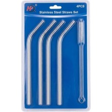 Happy Trend Başlığı:smartizi 4 Parça Paslanmaz Çelik Pipet ve Temizleme Fırçası Seti (3 Adet Metal Pipet + 1 Adet Esnek Fırça) - Yeniden Kullanılabilir Çevre Dostu Pipet Seti