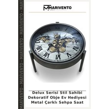 Delux Serisi Stil Sahibi Dekoratif Obje Ev Hediyesi Metal Çarklı Sehpa Saat