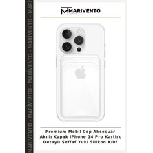 Premium Mobil Cep Aksesuar Akıllı Kapak iPhone 14 Pro Kartlık Detaylı Şeffaf Yuki Silikon Kılıf