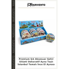 Premium Şık Aksesuar Şehir Silüeti Dekoratif Ayna Taşlı Istanbul Temalı Ince El Aynası