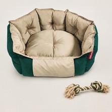 Happy Trend Kedi Yatağı Köpek Yatağı Kedi ve Köpek Minderi Tüy Tutmayan Su Itici Kumaş Biscuit (Yeşil Bej)