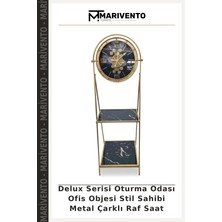 Delux Serisi Oturma Odası Ofis Objesi Stil Sahibi Metal Çarklı Raf Saat