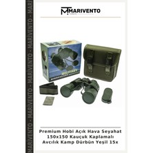 Premium Hobi Açık Hava Seyahat 150X150 Kauçuk Kaplamalı Avcılık Kamp Dürbün Yeşil 15X