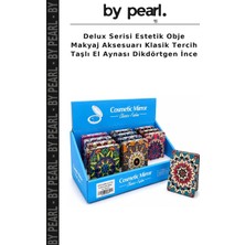 Delux Serisi Estetik Obje Makyaj Aksesuarı Klasik Tercih Taşlı El Aynası Dikdörtgen Ince