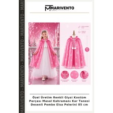 Özel Üretim Renkli Giysi Kostüm Parçası Masal Kahramanı Kar Tanesi Desenli Pembe Elsa Pelerini 85 cm