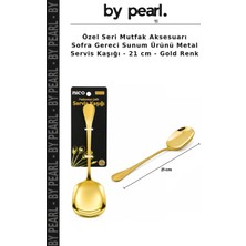 Özel Seri Mutfak Aksesuarı Sofra Gereci Sunum Ürünü Metal Servis Kaşığı - 21 cm - Gold Renk