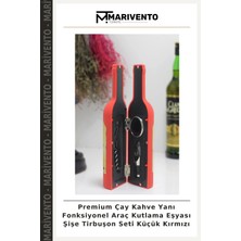 Premium Çay Kahve Yanı Fonksiyonel Araç Kutlama Eşyası Şişe Tirbuşon Seti Küçük Kırmızı
