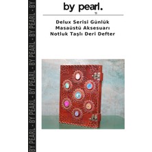 Delux Serisi Günlük Masaüstü Aksesuarı Notluk Taşlı Deri Defter