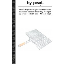 Tavuk Pişirme Yiyecek Hazırlama Aktivite Gereci Orta Boy Mangal Izgarası - 40X30 cm - Ahşap Saplı