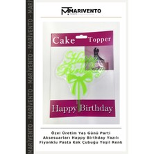 Özel Üretim Yaş Günü Parti Aksesuarları Happy Birthday Yazılı Fiyonklu Pasta Kek Çubuğu Yeşil Renk
