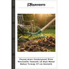 Peyzaj Aracı Fonksiyonel Ürün Mevsimlik Temizlik 14 Dişli Metal Bahçe Tırmığı 37 cm Genişlik