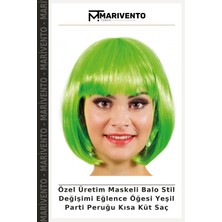 Özel Üretim Maskeli Balo Stil Değişimi Eğlence Öğesi Yeşil Parti Peruğu Kısa Küt Saç