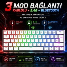 Universal Kyra MK61 Rgb Mekanik Gaming Oyuncu Klavyesi,%60 Kompakt, Bluetooth & 2.4g Kablosuz + Kablolu, Huano Red Switch, Türkçe Q,beyaz