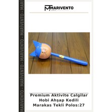 Premium Aktivite Calgilar Hobi Ahşap Kedili Marakas Tekli Polos:27