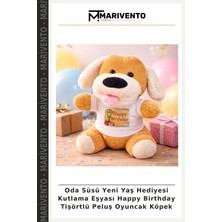 Oda Süsü Yeni Yaş Hediyesi Kutlama Eşyası Happy Birthday Tişörtlü Peluş Oyuncak Köpek