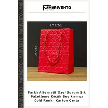Farklı Alternatif Özel Sunum Şık Paketleme Küçük Boy Kırmızı Gold Renkli Karton Çanta