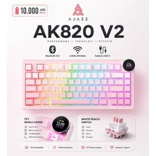 Universal Ajazz AK820 V2 White Peach Switch Kablosuz Manyetik Oyuncu Klavyesi 8k Hz 0.01MM Rt 0.125MS Gecikme Tft Ekran 10000MAH Rgb Bluetooth 5.0 2.4ghz Usb-C (AK820 V2 - White Pink)