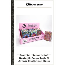 Özel Seri Salon Ürünü Nostaljik Parça Taşlı El Aynası Dikdörtgen Kalın