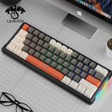 Universal Leaven K610 Mini Kablolu Mekanik Rgb Işıklı Klavye 61 Tuşlu Kırmızı Switch Kompak ve Şık Tasarım Ingilizce Q Klavye 10CM x 29CM (Kahverengi - Beyaz)