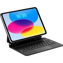 Universal IK08 Manyetik Bluetooth Klavyeli Ipad Kılıfı Çoklu Dokunmatik Yüzeyli 3 Kademeli Arka Aydınlatmalı Ipad Air Ipad Pro Uyumlu Siyah