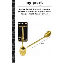 Delux Serisi Sunum Ekipmanı Mutfak Yardımcısı Metal Servis Kaşığı - Gold Renk - 27 cm