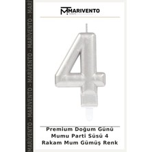 Premium Doğum Günü Mumu Parti Süsü 4 Rakam Mum Gümüş Renk