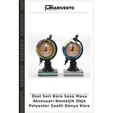 Özel Seri Büro Süsü Masa Aksesuarı Nostaljik Obje Polyester Saatli Dünya Küre