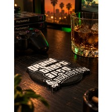 Goka 3D Craft Grand Theft Auto San Andreas Logolu 3D Baskı Bardak Altlığı - Gamer Oda Aksesuarı - 9 cm