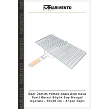 Özel Üretim Yemek Aracı Açık Hava Parti Gereci Büyük Boy Mangal Izgarası - 50X30 cm - Ahşap Saplı