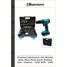Premium Aksesuarlı Set Montaj Aleti Mavi Renk Şarjlı Matkap Seti - Çantalı - 1350 Rpm - 24W