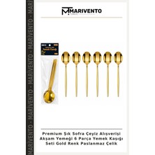 Premium Şık Sofra Çeyiz Alışverişi Akşam Yemeği 6 Parça Yemek Kaşığı Seti Gold Renk Paslanmaz Çelik
