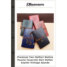 Premium Yazı Defteri Notluk Pusula Tasarımlı Deri Defter Sayfalı Vintage Ajanda