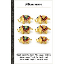 Özel Seri Modern Aksesuar Vitrin Aksesuarı Yeni Ev Hediyesi Swaroski Taşlı 3'lü Fil Seti