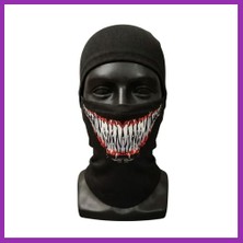 Salmore Unisex Tam Yüz Balaklava Diş Desenli Kışlık Maske Nefes Alan Esnek Kask Altı Boyunluk Yumuşak Viskoz Bty