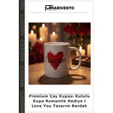 Premium Çay Kupası Kutulu Kupa Romantik Hediye I Love You Tasarım Bardak
